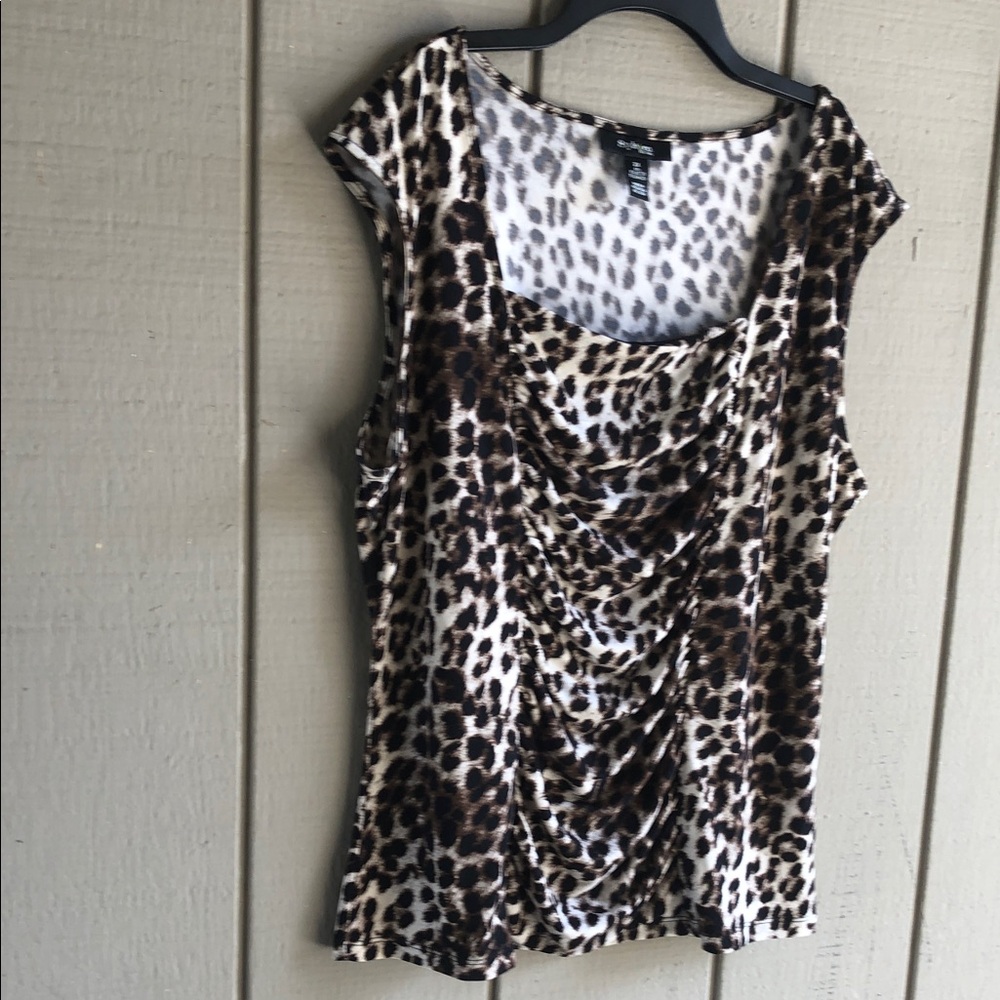 Leopard Print Drape Front Sleeveless Top - Brown/Black